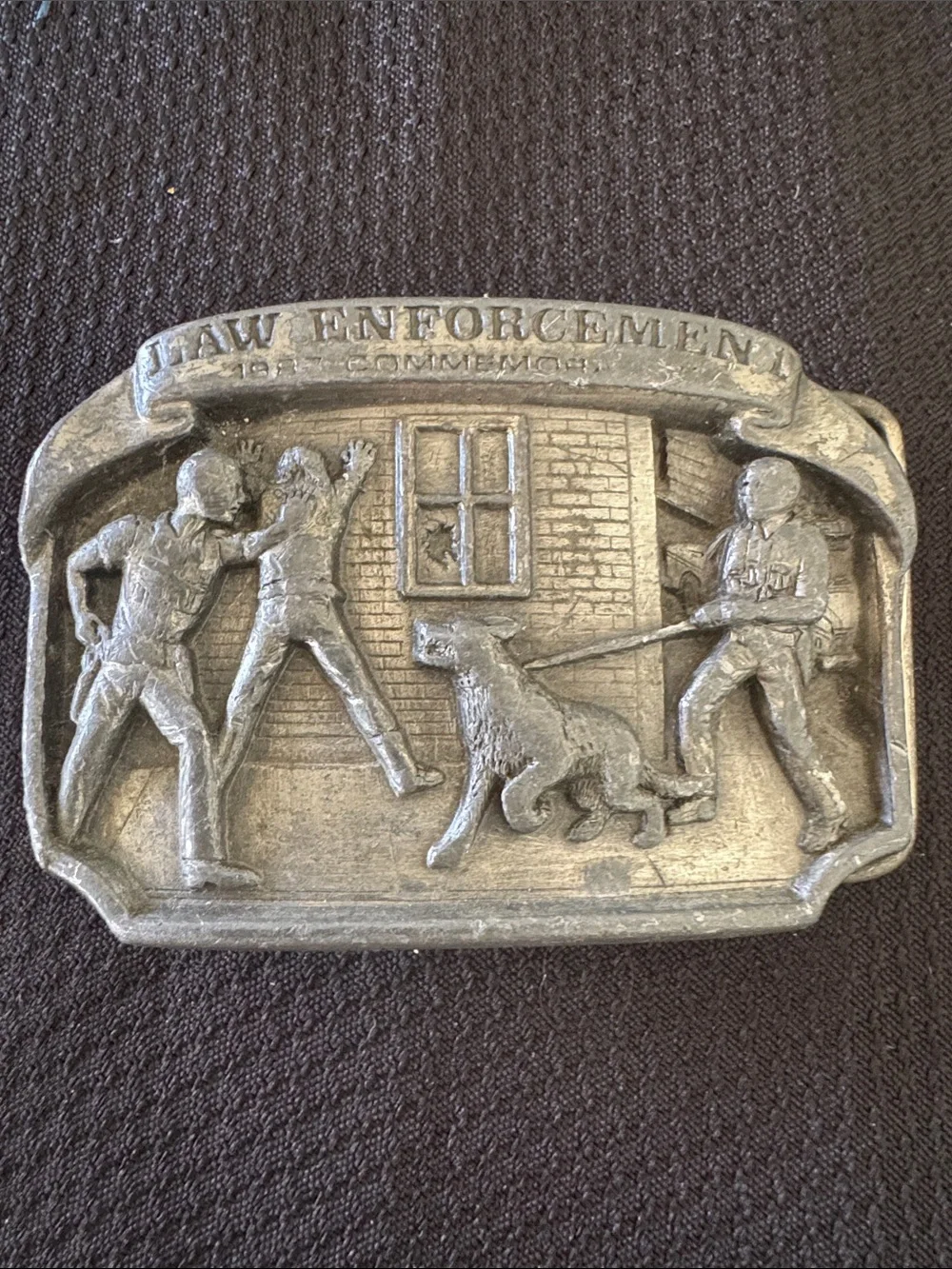 Silver Law Enforcement Themed Belt Buckle - Decorative Detail